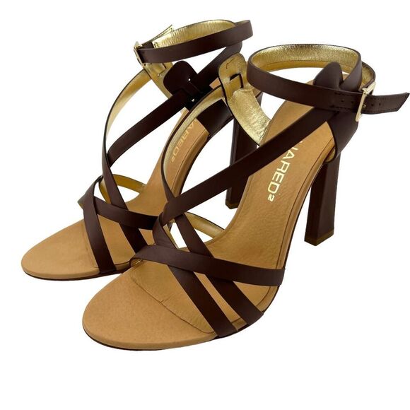 New DSQUARED2 Sandals Women US 8 Brown Leather Stiletto Pump Ankle Strap Shoes - Picture 1 of 16